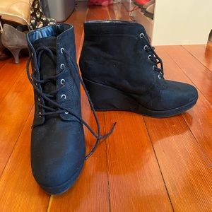 Wedge lace up suede booties size 8